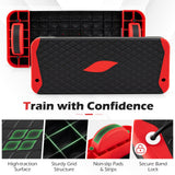 Goplus 3-in-1 Aerobic Step Platform, 600 LBS Adjustable Exercise Stepper with 4-Level Risers, Balance Trainers, Resistance Band, Non-Slip Workout Stepper for Home Gym, Cardio, Strength Training (Red)