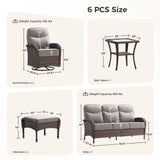 Luxury Patio Furniture Set with 6-inch Thick Cushions, Outdoor Furniture Set with High Back Swivel Chairs, 6 PCS Wicker Outdoor Conversation Set for Porch, Patio, Yard, Deck, Poolside, Brown/Beige