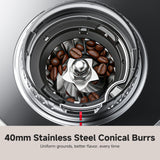 AMZCHEF Conical Burr Coffee Grinder, Espresso Grinder with 45 Grind Settings, Anti-Static Electric Coffee Bean Mill with Touchscreen Timer, 40mm Stainless Steel Burr