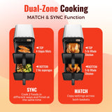 11.6QT Dual Basket Air Fryer Oven, Vertical 2-Basket Design, 6-in-1 Presets Function