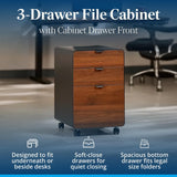 UPLIFT DESK 3-Drawer Mobile File Cabinet - Steel Rolling Filing Cabinet with Lock, Soft-Close Top Drawer, Letter & Legal Size File Storage, Easy Assembly for Home Office (Gray, Walnut)