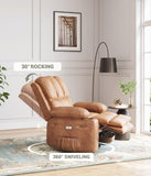 Garvee 27" Power Recliner Chair for Adults with Massage and Heat 360° Swivel Oversized Leather Recliner Chair Large Seat Width with USB Ports & Side Pockets for Living Room Bedroom, Two-Tone Retro