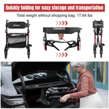 Rollator Walker for Seniors/Adults Foldable in Two Directions Rolling Walker with Seat 330 lbs Capacity 4 Big 8 inch Wheels Hand Grips Adjustable Height Lightweight Aluminum Walker 7204(Red)