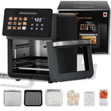 AboveMoon 10L Large Xl Pro Air Fryer Oven With Grill Combo For Kitchen Countertop Use,12 in 1 Smart Convection Ovens,AirFryer With Glass View Window,Nonstick Basket,Fryer Liners,Removable Door-Black
