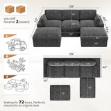ReeQuo 120" Oversized Modular Sectional Sofa, Boneless Couch for Living Room, Modern Comfy 5 Seat U Shaped Cloud Couch Sectional with Movable Ottoman, Removable Covers, 28" Extra Deep Seat, Dark Grey