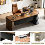 Executive L-Shaped Office Desk with Storage Shelves, Modern Executive Desk with Curved Edge
