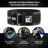 Element 26 Leather Weightlifting Belt for Men & Women - Self locking Adjustable Leather Lifting Belt for Powerlifting (X-Large, Black)