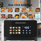 AboveMoon 10L Large Xl Pro Air Fryer Oven With Grill Combo For Kitchen Countertop Use,12 in 1 Smart Convection Ovens,AirFryer With Glass View Window,Nonstick Basket,Fryer Liners,Removable Door-Black