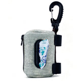 Naibeilerye Outdoor Dog Poop Bag Holder & Dispenser, Double Layer Denim Pouch, Sturdy POM Hook & Secure Fastening Design, Hanging Storage Bag for Dog Leash Hiking Travel(Light denim)