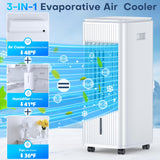 CENSTECH 25" Windowless Portable Air Conditioners w/Double Tanks for 16H Cooling, 3-IN-1 Evaporative Air Cooler, Remote&Smart Timer, 3 Speed&Mode, 120° Swing Swamp Cooler Air Conditioner for Bedroom