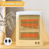 Infrared Heater, Portable Electric Heater, Space Heater for Indoor Use, Radiant Heat for Home Office, Two Heat Settings with Foldable Holder, Overheat and Tip-over Protection