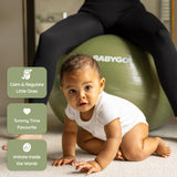 BABYGO Birthing Ball - Pregnancy Yoga Labor & Exercise Ball & Book Set Trimester Targeting, Maternity Physio, Birth & Recovery Plan Included Anti Burst Eco Friendly (Olive, 65cm)