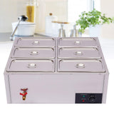 6 Pan Commercial Food Warmer Electric Food Steamer Countertop Adjustable Buffet Server Food Warming Tray Stainless Steel Chafing Dishes Table Steamer Soup Station 850W 110V (6-Pan)