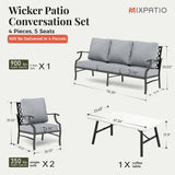 MIXPATIO 4-Piece Wrought Iron Patio Conversation Set, Grey