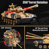 1/24 Remote Control Tank, 2.4Ghz Russian T-90 RC Tank & 330° Turret Rotation， 2× Rechargeable Batteries Army Toys for Boys, Infrared Battle Toy with Lights, Smoke and Sound Effect Gift for 4+ Kids.