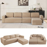 Furnify 136" Modular Sectional Couch Left/Right Facing Convertible, L-Shape Modern Teddy Sofa, Deep Seat Upholstered Foam Couch for Living Room Bedroom, No Assembly Required (Camel, Teddy Boucle)