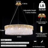 kvtinmty D23.6 Round Crystal Chandelier, Modern Gold Crystal Chandeliers for Dining Room, 10-Light Height Adjustable Chandelier for Living Room Bedroom Entryway Kitchen Island