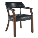 LEEMTORIG Faux Leather Dining Chairs with Arms, Solid Wood Dining Chair with Supportive Back, Game Poker Table Chairs, Boss Caption's Chairs Office Desk Chairs, Cherry Walnut Legs & Black PU NX173D