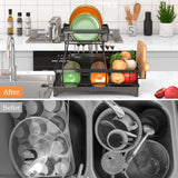 Godboat Dish Drying Rack, 2-Tier Dish Rack with Auto-Drain & Mat, Dish Racks for Kitchen Counter, Dish Drainer with Knife