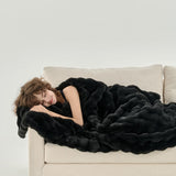 Wajade Fluffy Faux Fur Throw Blanket for Couch Bed 60x80, Luxury Soft Thick Fuzzy Plush Bubble Blanket, Warm Cozy Blanket for Sofa Chair, Black