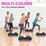 MIIUDGIG 18'' Adjustable Aerobic Step Platform, Adjustable Fitness 4-6in Exercise Stepper Workout with 2 Risers, Aerobics Stepper Workout Stepper for Home Gym Cardio Strength & Training (Purple)