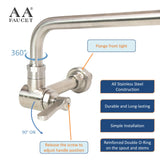 AA Faucet Single Wall Mount Commercial Manual Wok Range Faucet with 14" Swing Spout, All Stainless Steel Construction for Restaurant Kitchen NSF Approved