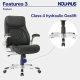 Nouhaus +Posture Ergonomic PU Leather Office Chair. Click5 Lumbar Support with FlipAdjust Armrests. Modern Executive Chair and Computer Desk Chair (Black)