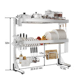 CUISIBOT Over The Sink Dish Drainer Drying Rack 3 Tier, Full Stainless Steel Dish Drying Rack Adjustable Length 20.9''-37.4'', Kitchen Sink Shelf, Organized Space-Saving Dish Rack