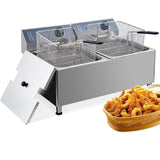 3400W Commercial Electric Deep Fryer - 22L/23.2QT 304 Stainless Steel Portable System w/XL Baskets & Lid, for Restaurants, Home & Catering Kitchens