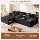96.8" Boneless Couch Cloud Modular Sectional Sofa with L Shaped Chaise, Modern Comfy Corduroy Upholstered Deep Seat Couches Lounge with 5 Pillows for Living Room Bedroom(Black, Left Facing Chaise)