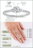 ALLORYA Three Stone Studded Shank Engagement Ring for Her with 0.53 ct Lab Grown White Diamond (Center Round 1/4 ct. & Pear 0.09 ct) in 925 Sterling Silver Size 5.5