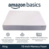 Amazon Basics Gel Memory Foam Mattress, Firm, Cooling, King Size Mattress, CertiPUR-US® Certified Foam, 80 x 76 x 10 inches, White/Gray