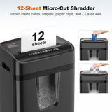 12-Sheet Micro-Cut Paper Shredders for Home Office, Heavy Duty Document Shredder with 5.5 Gallon Pullout Bin for CD/Credit Card