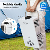 Syfuulv Propane Tankless Water Heater Outdoor, 1.58 GPM Portable Water Heater Instant Hot, 41,000 BTU, LED Digital Display, Overheating Protection, Camping, RV, Cabin, Barn, White 6L