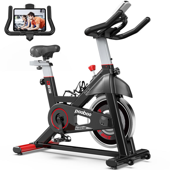 POOBOO Exercise Bike, Stationary Bike for Home Gym, Friction Resistance Indoor Cycling Bike w/Comfortable Seat Cushion & Tablet Mount, Silent Belt Drive Indoor Bike for Cardio Workout pooboo