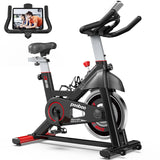 POOBOO Exercise Bike, Stationary Bike for Home Gym, Friction Resistance Indoor Cycling Bike w/Comfortable Seat Cushion & Tablet Mount, Silent Belt Drive Indoor Bike for Cardio Workout pooboo