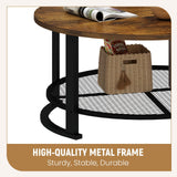 Recaceik Round Coffee Table and End Table Set of 3 with Storage, Modern Vintage Dark Brown Coffee Table and Side Table for Living Room, Office, Apartment, Small Space