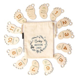 DegoCyhton Monthly Milestone Signs, Wooden baby monthly milestone Cards, Birth Announcement Sign for New Baby, Hello World Newborn Sign, 0-12 Months Newborn Photo Prop, with Drawstring Canvas Bag