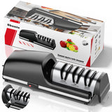 Professional Electric Knife Sharpener, 3-Stage Diamond Abrasive Sharpening System, Replaceable Sharpening Heads, 15° Precision Angle Guide for Kitchen Knives, Quick Blade Repair and Restoration
