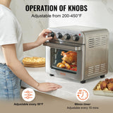 VEVOR 7-IN-1 Air Fryer Toaster Oven, 18L Convection Oven, 1800W Stainless Steel Toaster Ovens Countertop Combo with Grill, Pizza Pan, Gloves, 6 Slices Toast, 10-inch Pizza, Home Use