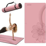 Yoga Mat 75"x 40"x10mm (2/5 inch) – Extra Thick & Wide, TPE Fitness Mat, Printed Non-Slip Exercise Mat with Carrying Strap  (pink/black)