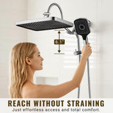 13 Inch Rainfall Shower Head with Multi-Function Handheld Sprayer Combo, 3-Way Metal Extended Diverter with Holder and Metal Adjustable Curved Shower Extension Arm, Extra Long Hose Chrome