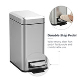 Sineng 1.6 Gallon Stainless Steel Slim Rectangular Pedal Trash Can with Soft Close Lid