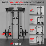 Mikolo Folding Squat Rack, Wall Mounted Power Rack with Cable Crossover Machine & LAT Pull Down, Functional Trainer with 5 Adjustable Function Modes (Black)