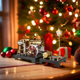 MechPuConToy Steam Engine Model with Boiler and Lamp Scene DIY Kit 84PCS