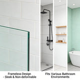 32"W×78"H Glass Shower Door 8mm Thick Frameless Tempered Glass Shower Panel-Fixed Design with Hardware for Bathroom Screens (Black)