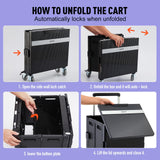 Folding Utility Cart Portable Rolling Crate Handcart Shopping Trolley Collapsible Tool Box, with Lid, on Rotate Wheels (Black)