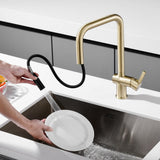 SUMERAIN Pull Out Kitchen Faucets with Dual Sprayer Mode, Single Hole Stainless Steel Modern Kitchen Sink Faucet Brushed Gold