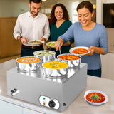 ROVSUN 30QT Commercial Soup Warmer, Electric Food Warmer Steam Table, 1500W Countertop Bain Marie with Four 7.4QT Pots, 86~185°F Adjustable Temperature, Lid and Tap for Buffet Restaurant