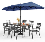 PHI VILLA 7 Pcs Patio Dining Set w/Umbrella, 6 Stackable Chairs